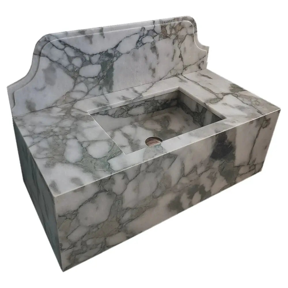 Calacatta Verde Marble Rectangular Wall Mount Bathroom Sink 34x16 by GobekDesign