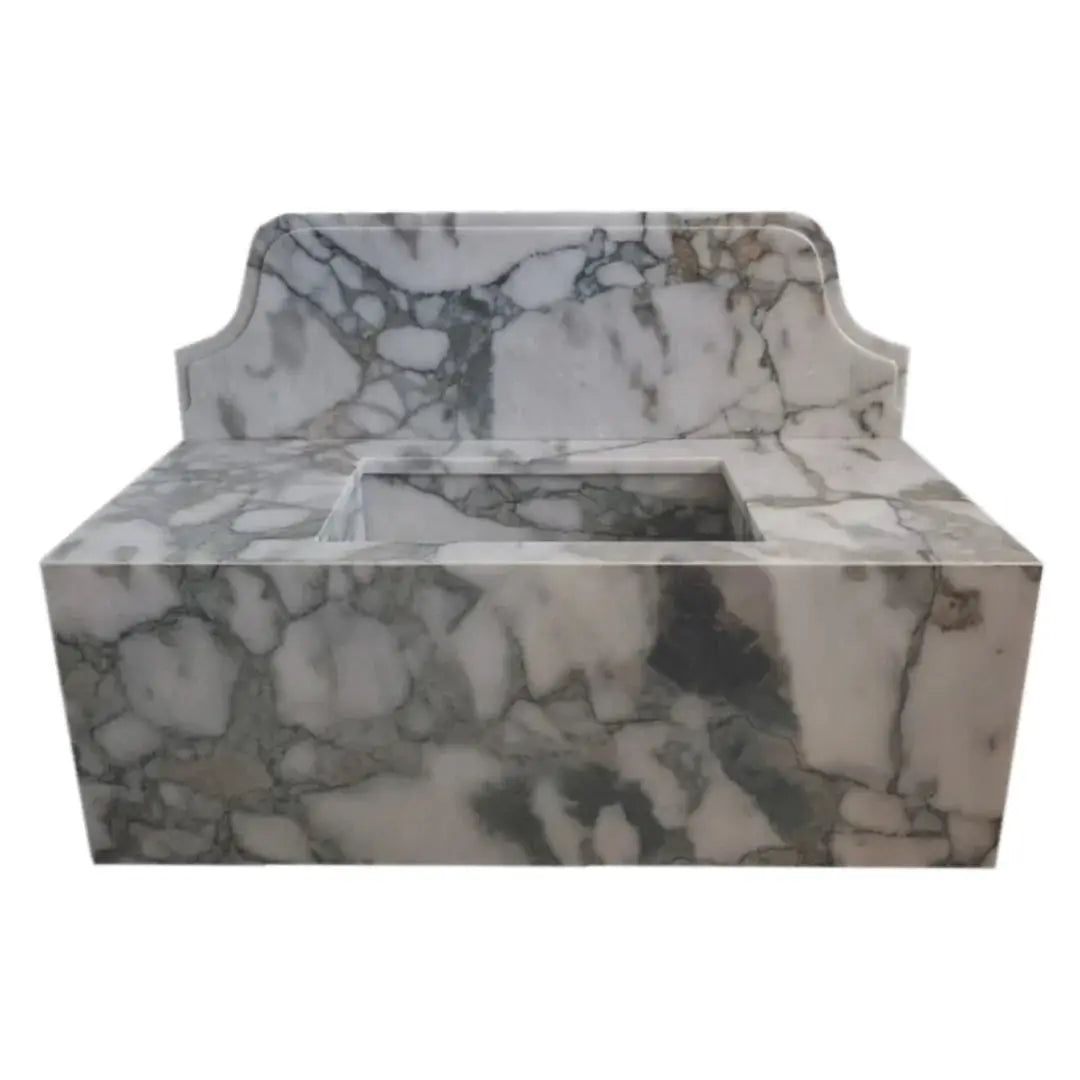 Calacatta Verde Marble Rectangular Wall Mount Bathroom Sink 34x16 by GobekDesign