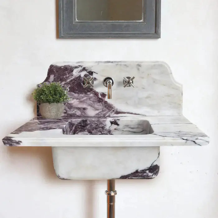 Calacatta Viola Marble Wall-Mount Bathroom Sink - Handcrafted 10 Inch Backsplash 30x16 by GobekDesign