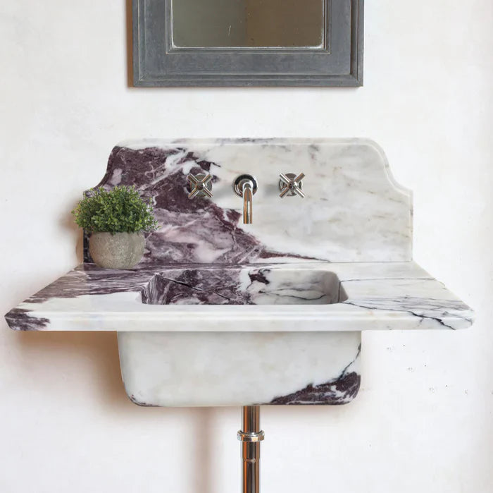 Calacatta Viola Marble Wall-mount Bathroom Sink with 10" Backsplash (W)16" (L)30" (H)8" by GobekDesign