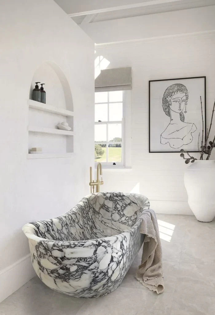 Calacatta Viola Bathtub Hand-carved from Solid Marble Block (W)34" (L)70" (H)26" by GobekDesign