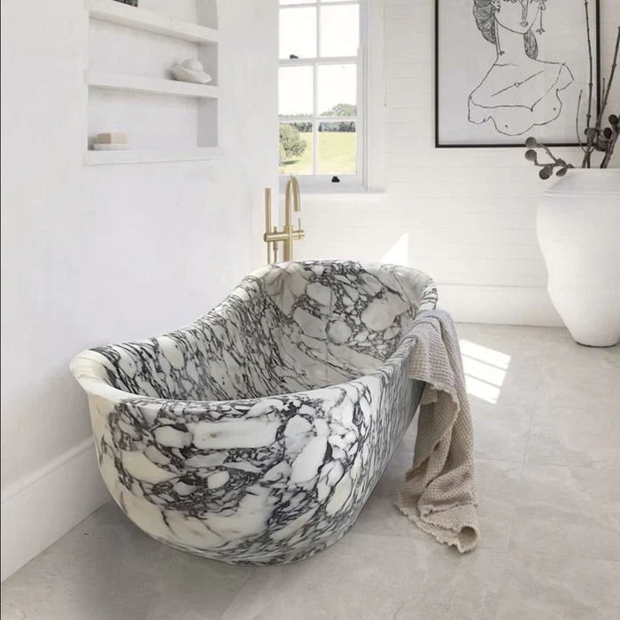 Calacatta Viola Bathtub Hand-carved from Solid Marble Block (W)34" (L)70" (H)26" by GobekDesign