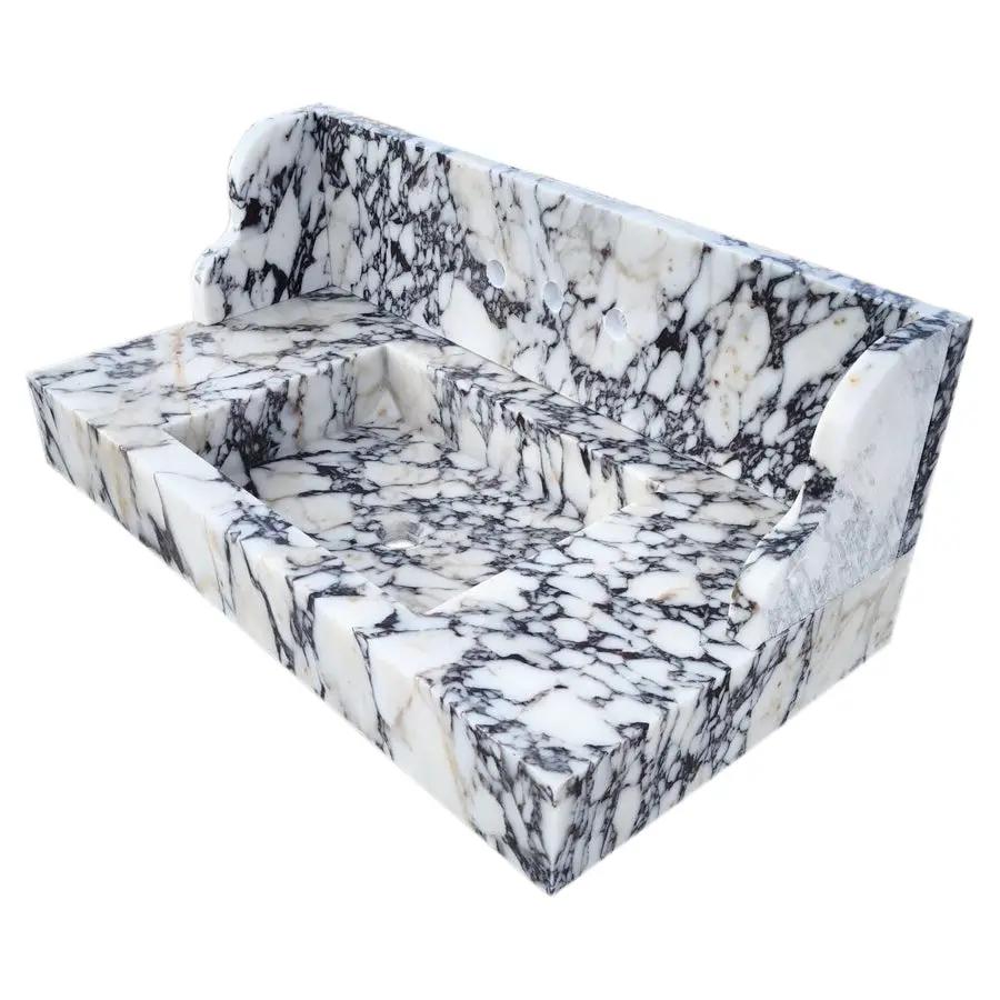 Calacatta Viola Marble Wall Mount Bathroom Sink - 40x20 Backsplash by GobekDesign