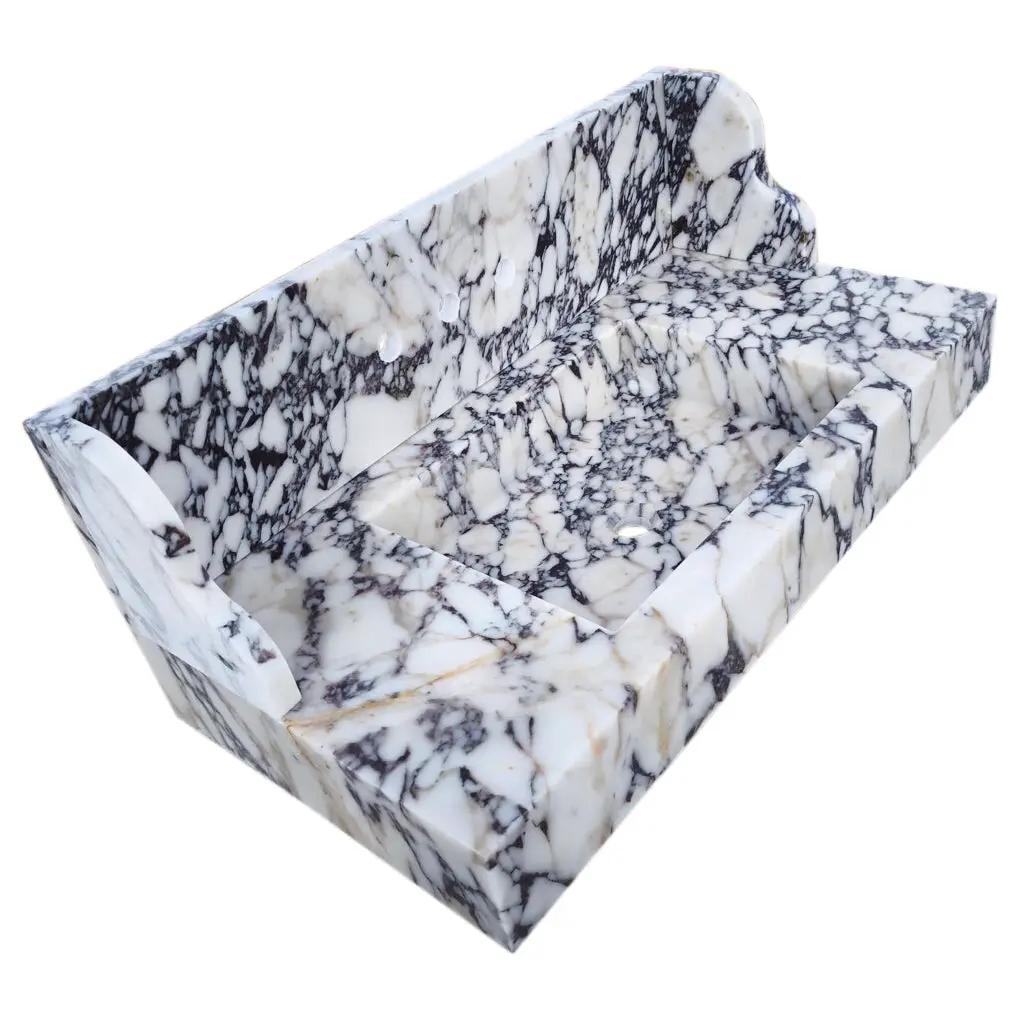 Calacatta Viola Marble Wall Mount Bathroom Sink - 40x20 Backsplash by GobekDesign