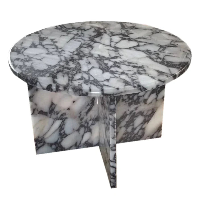 Calacatta Viola Marble Round Polished Coffee Table (D)24" (H)16" by GobekDesign