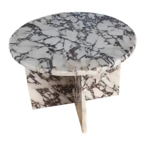 Calacatta Viola Marble Round Polished Coffee Table Modern Style 24 Inch Diameter by GobekDesign
