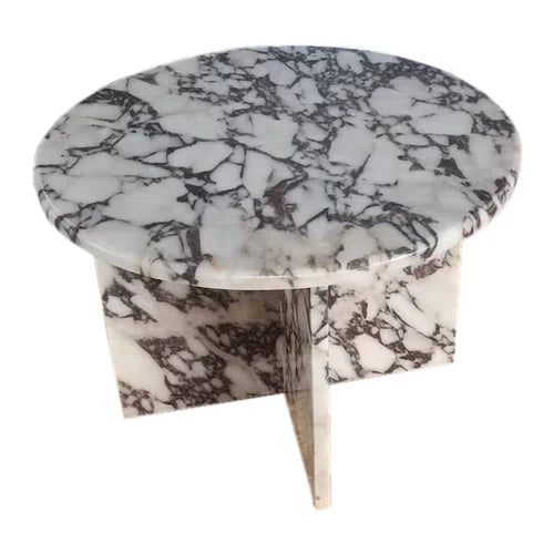 Calacatta Viola Marble Round Polished Coffee Table (D)24" (H)16" by GobekDesign