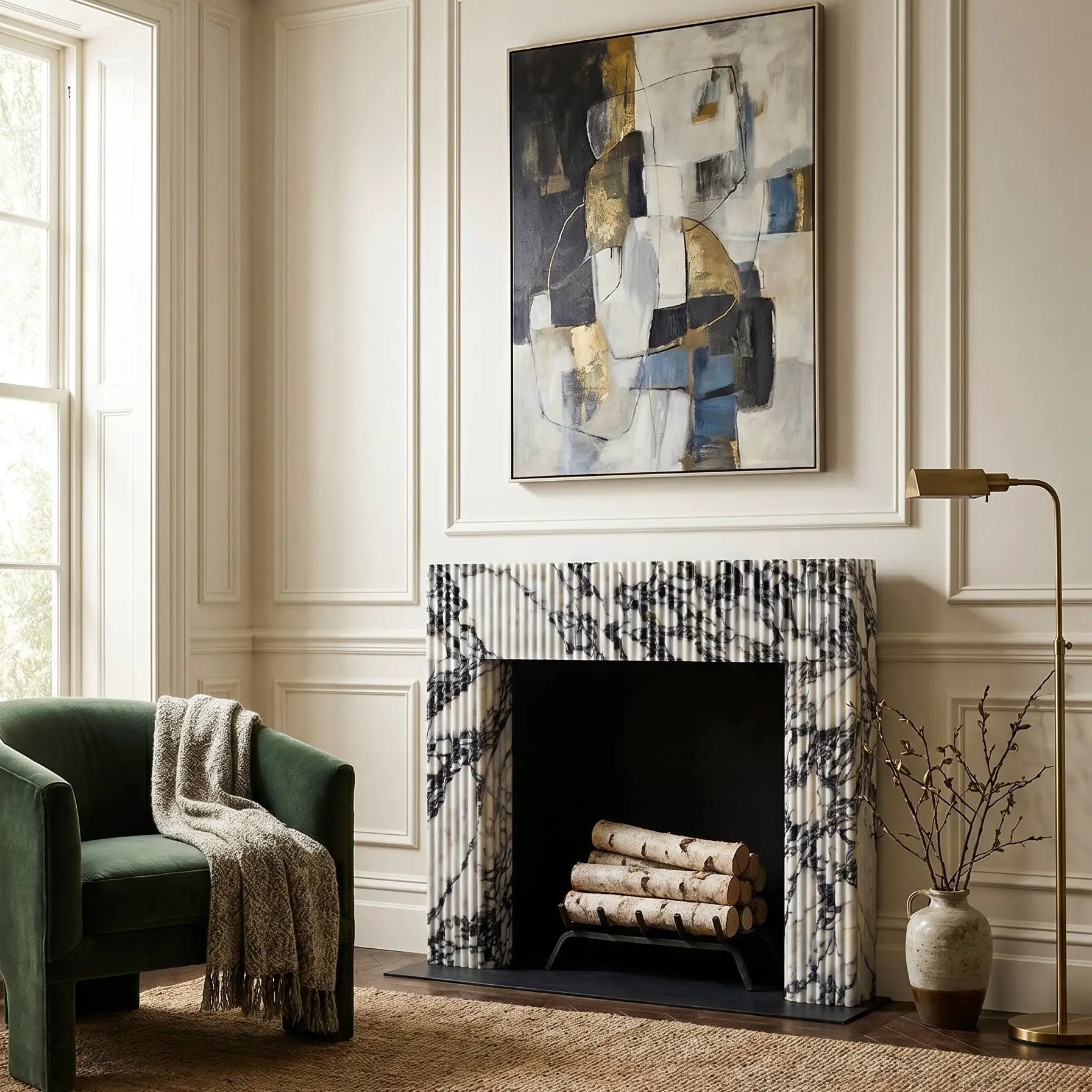 Calacatta Viola Marble Fluted Fireplace Mantel Polished 36x40 by GobekDesign