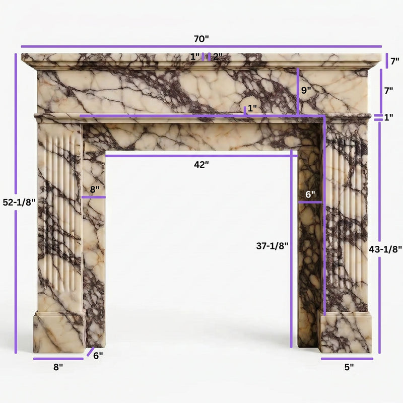 Calacatta Viola Marble Fluted Fireplace Mantel Polished (L)70" (H)52" (D)7" by GobekDesign