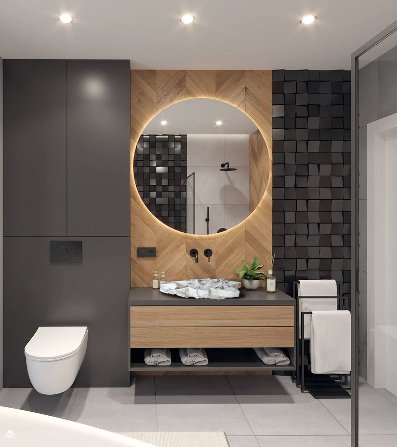 Calacatta Viola Marble Leaf Design Above Vanity Bathroom Sink Honed by GobekDesign