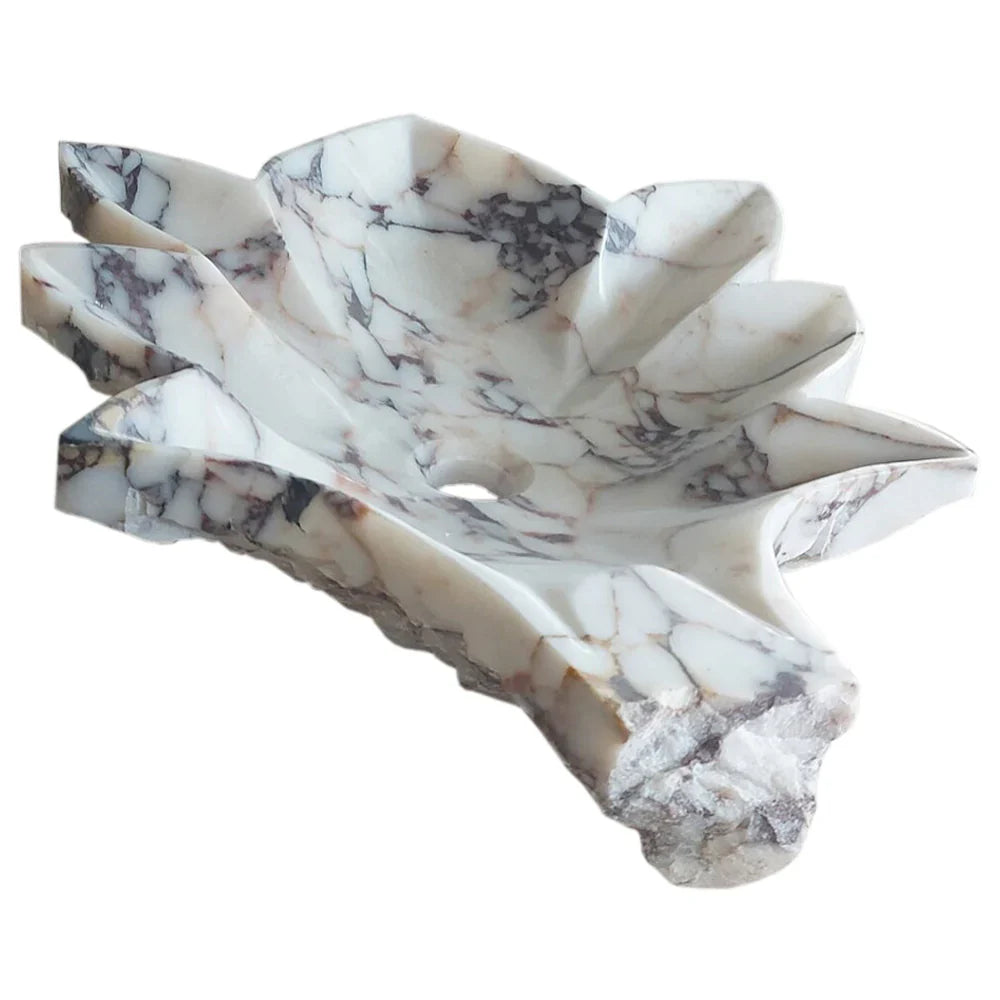 Calacatta Viola Marble Leaf Design Above Vanity Bathroom Sink Honed by GobekDesign