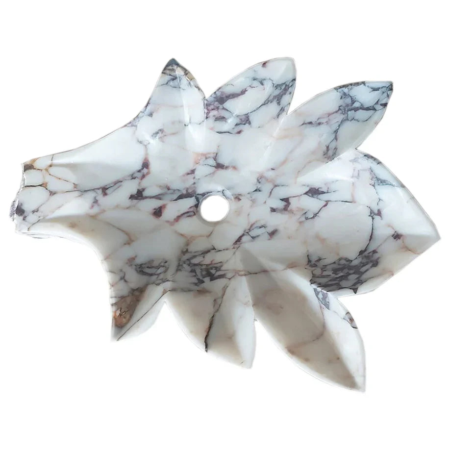 Calacatta Viola Marble Leaf Design Above Vanity Bathroom Sink Honed by GobekDesign