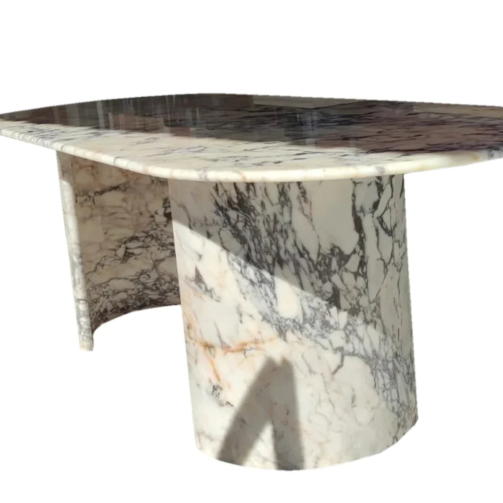 Calacatta Viola Marble Oval Dining Table with C Shape Marble Legs Polished (W)36" (L)88" (H)29" by GobekDesign