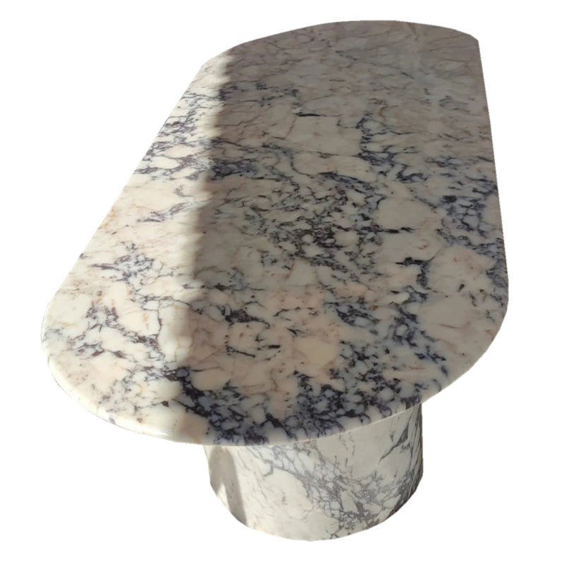 Calacatta Viola Marble Oval Dining Table with C Shape Marble Legs Polished (W)36" (L)88" (H)29" by GobekDesign