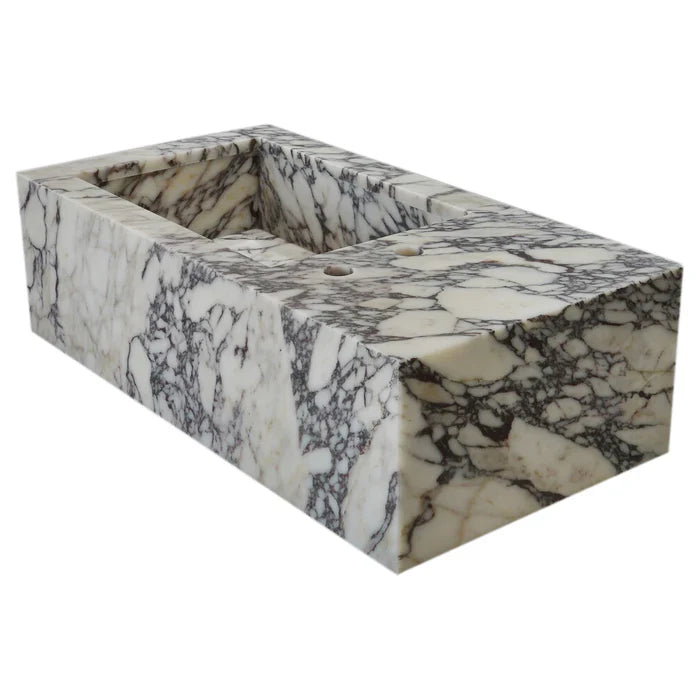 Calacatta Viola Marble Rectangular Wall-mount Bathroom Sink Side Faucet Holes (W)16" (L)32" (H)9" by GobekDesign