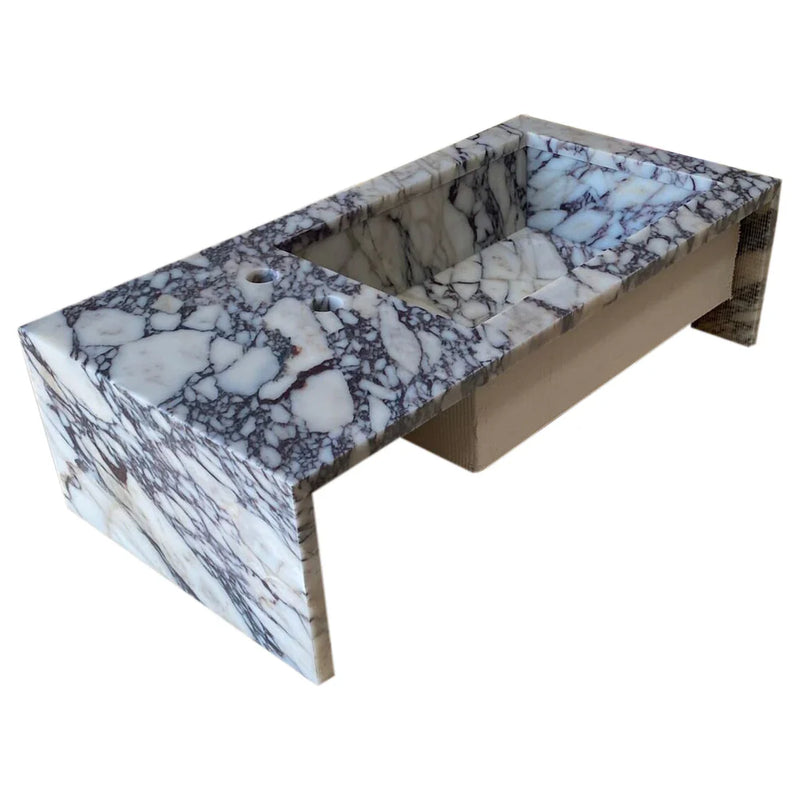 Calacatta Viola Marble Rectangular Wall-mount Bathroom Sink Side Faucet Holes (W)16" (L)32" (H)9" by GobekDesign