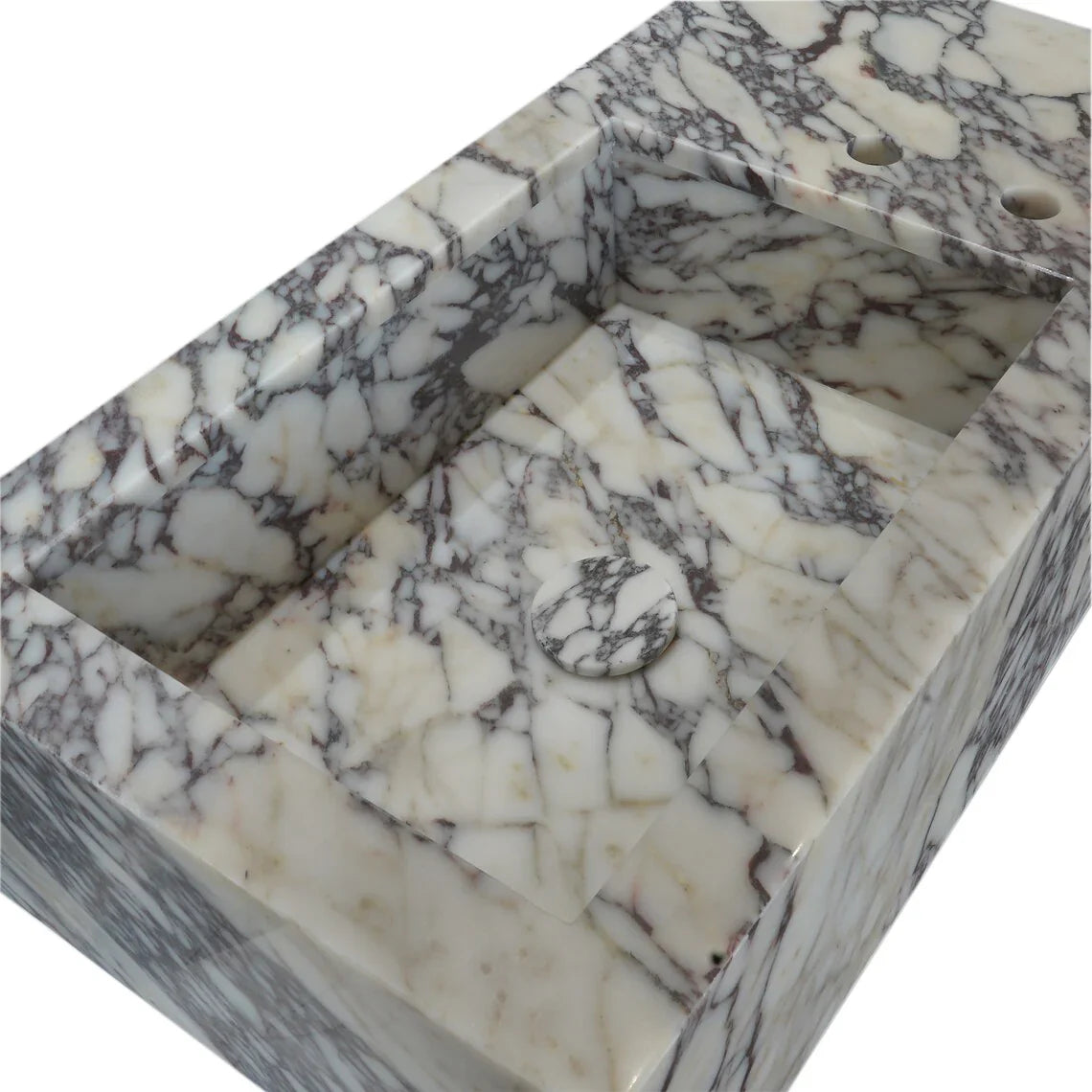 Calacatta Viola Marble Rectangular Wall-mount Bathroom Sink Side Faucet Holes (W)16" (L)32" (H)9" by GobekDesign