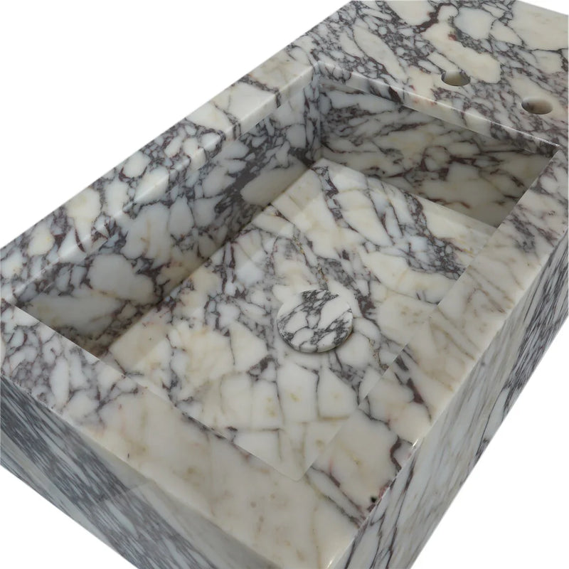 Calacatta Viola Marble Rectangular Wall-mount Bathroom Sink Side Faucet Holes (W)16" (L)32" (H)9" by GobekDesign