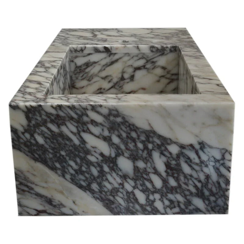 Calacatta Viola Marble Rectangular Wall-mount Bathroom Sink Side Faucet Holes (W)16" (L)32" (H)9" by GobekDesign