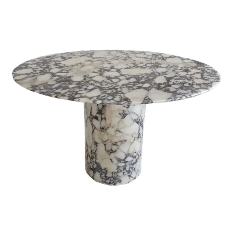 Calacatta Viola Marble Round Dining Table with Round Marble Legs (D)48" (H)30" by GobekDesign