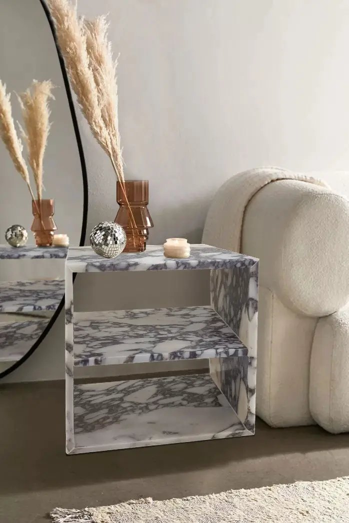 Calacatta Viola Marble End Table Nightstand Polished 14x18x18 by GobekDesign