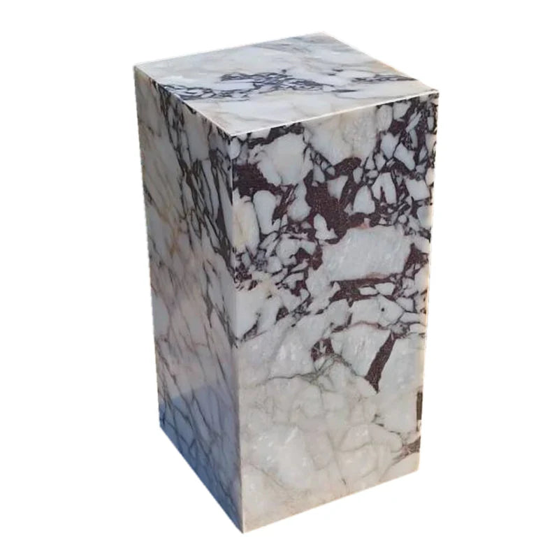 Calacatta Viola Marble Cube Design End/Side Table, Nightstand Polished (W)14" (L)14" (H)24" by GobekDesign