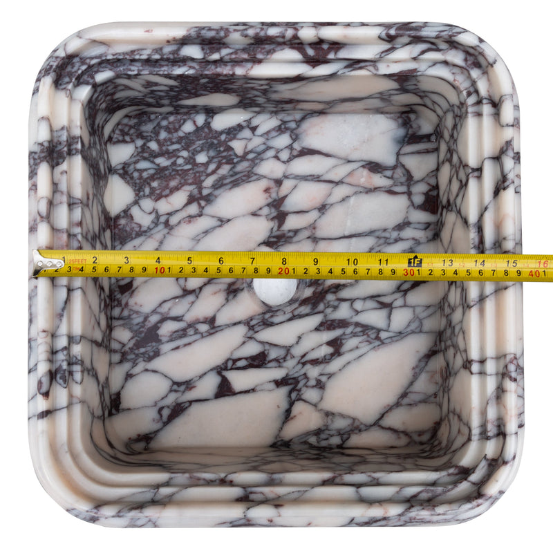 Calacatta Viola Marble Rectangular Ribbed Bathroom Sink (W)16" (L)16" (H)6" by GobekDesign