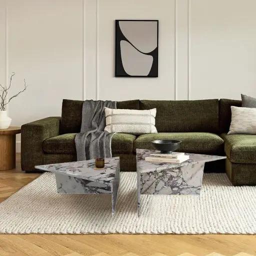 Calacatta Viola Marble Coffee Table Polished Triangular Design Handcrafted Set of Two by GobekDesign