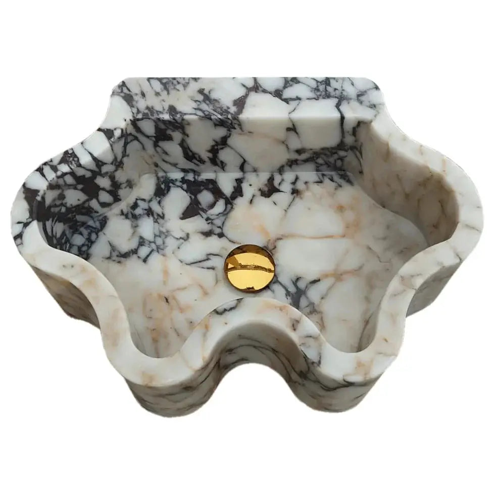 Calacatta Viola Marble Wall Mount Bathroom Sink - Wavy Edge 16x21x6 by GobekDesign