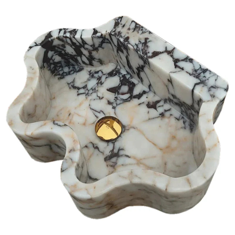 Calacatta Viola Marble Wall-mount Bathroom Sink Wavy Edges (W)16" (L)21" (H)6" by GobekDesign