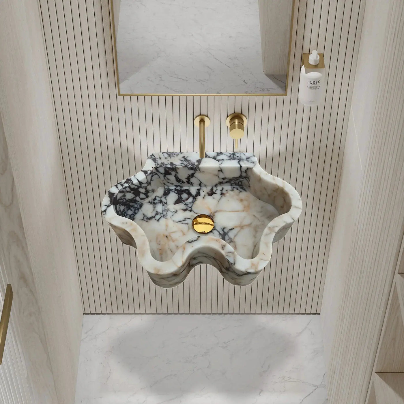 Calacatta Viola Marble Wall Mount Bathroom Sink - Wavy Edge 16x21x6 by GobekDesign