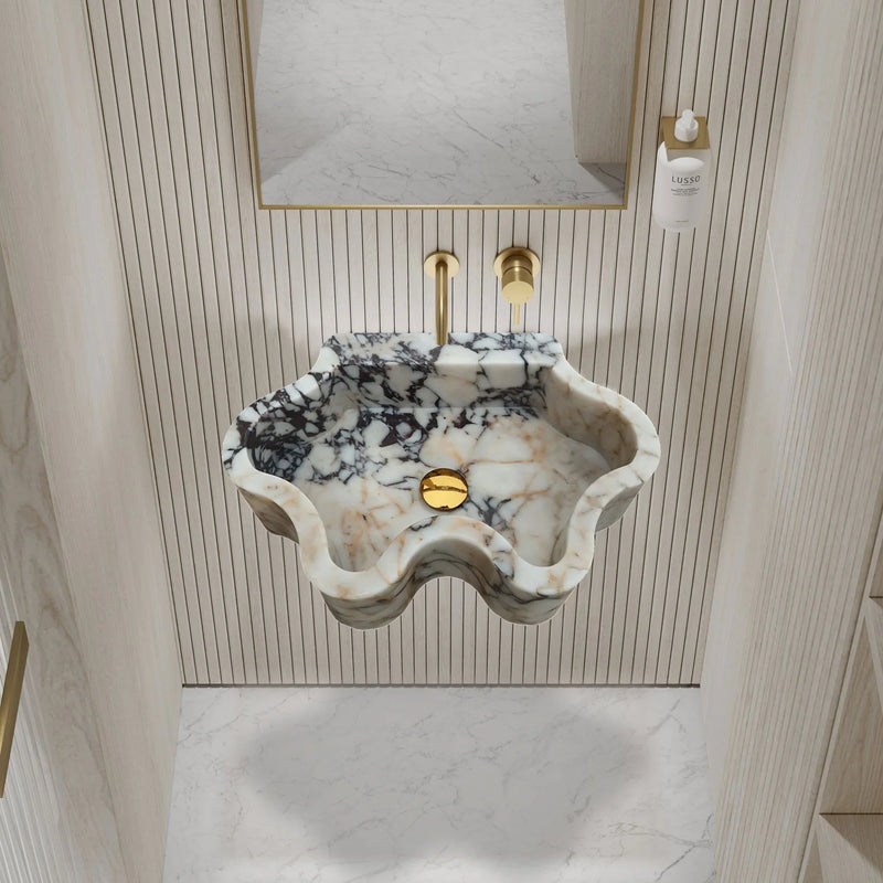 Calacatta Viola Marble Wall-mount Bathroom Sink Wavy Edges (W)16" (L)21" (H)6" by GobekDesign
