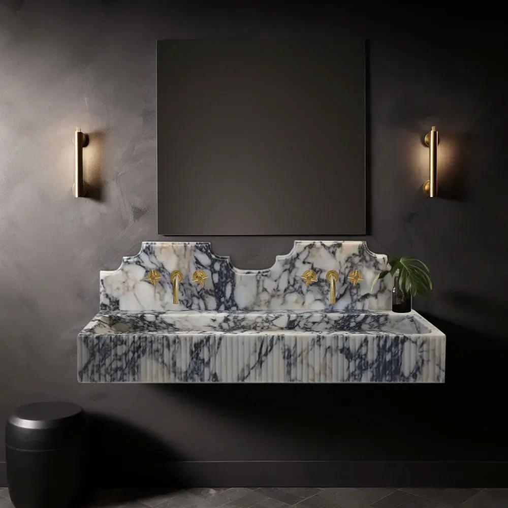 Calacatta Viola Marble Bathroom Sink - Wall-mount Fluted 20x55 by GobekDesign