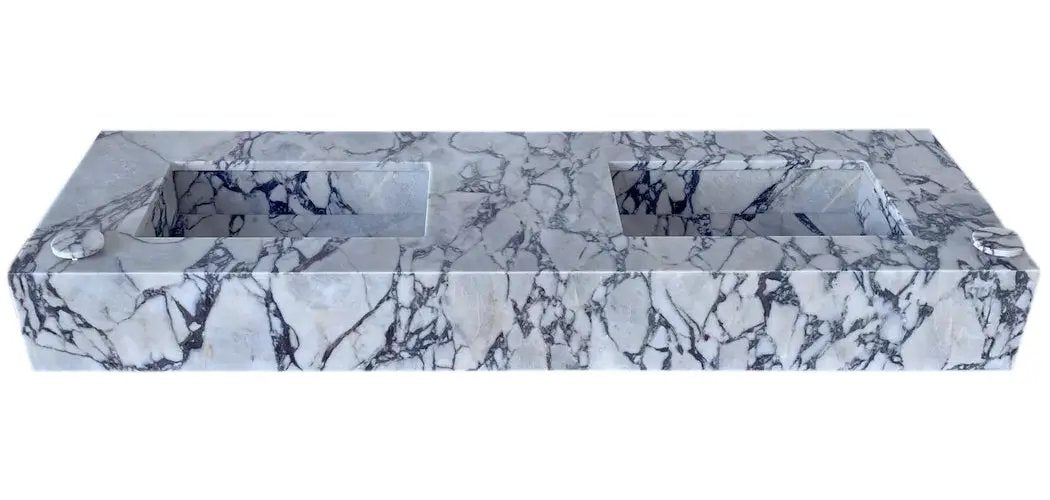 Calacatta Viola Handcrafted Marble Double Sink Vanity 67 Inch - White Gray Veining by GobekDesign