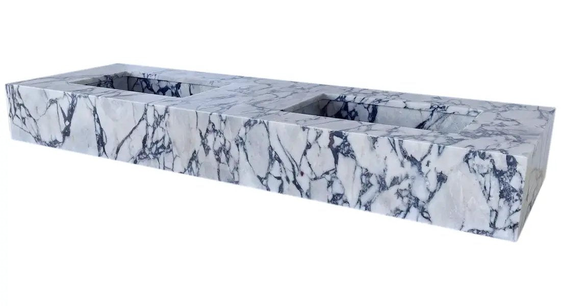 Calacatta Viola Handcrafted Marble Double Sink Vanity 67 Inch - White Gray Veining by GobekDesign