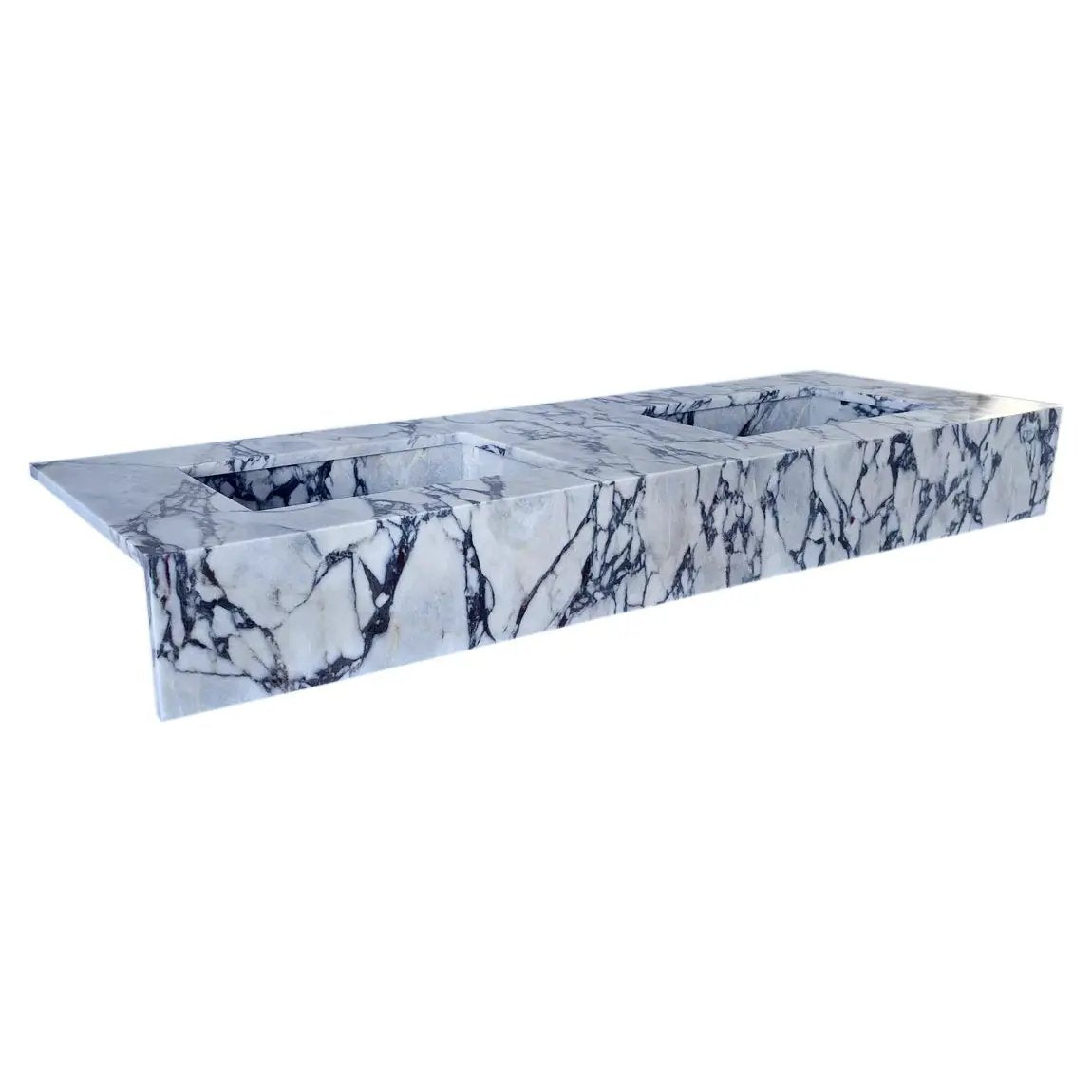 Calacatta Viola Handcrafted Marble Double Sink Vanity 67 Inch - White Gray Veining by GobekDesign
