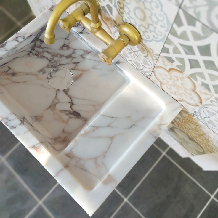 Calacatta Viola Marble Wall-mount Bathroom Sink (W)14" (L)18" (H)5" by GobekDesign