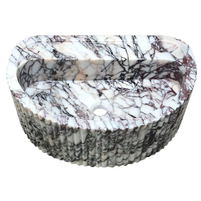 Calacatta Viola Marble Wall-Mount Fluted Half-Round Bathroom Sink (W)16" (L)24" (H)8" by GobekDesign