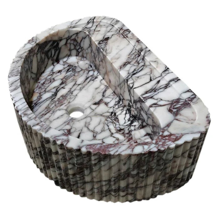 Calacatta Viola Marble Wall-Mount Fluted Half-Round Bathroom Sink (W)16" (L)24" (H)8" by GobekDesign