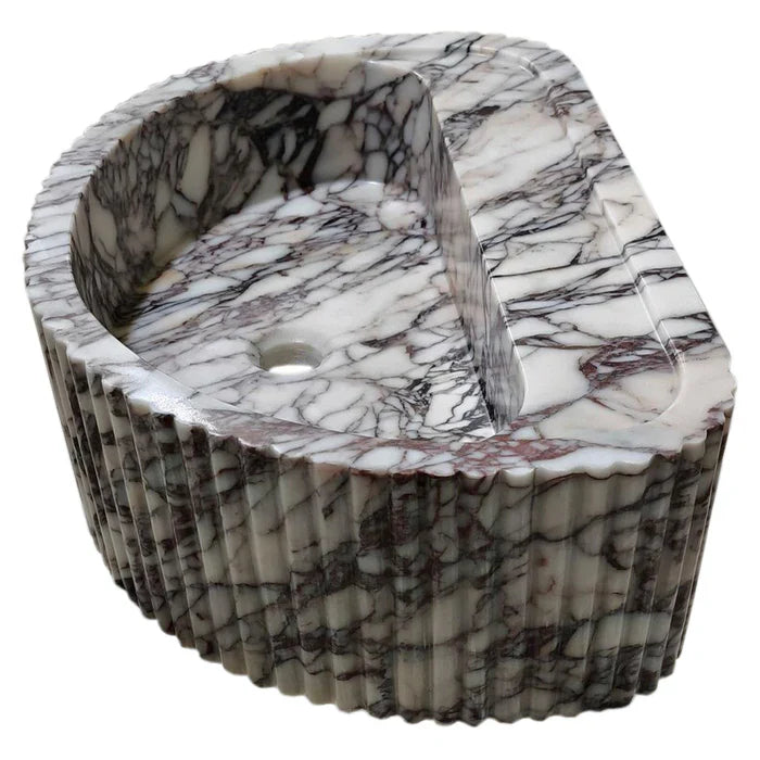 Calacatta Viola Marble Wall-Mount Fluted Half-Round Bathroom Sink (W)16" (L)24" (H)8" by GobekDesign