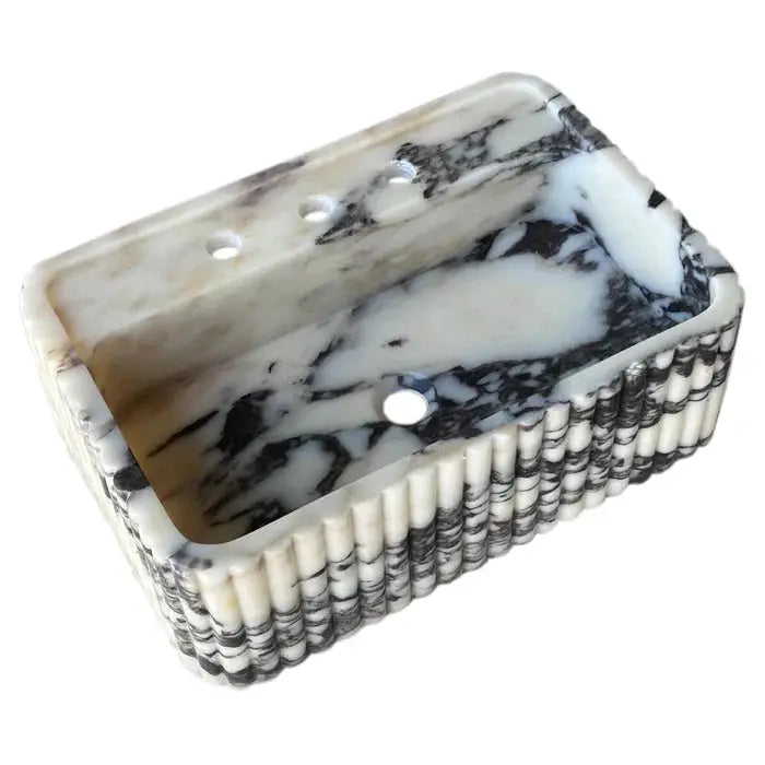 Calacatta Viola Marble Wall-Mount Rectangular Fluted Bathroom Sink - Polished by GobekDesign