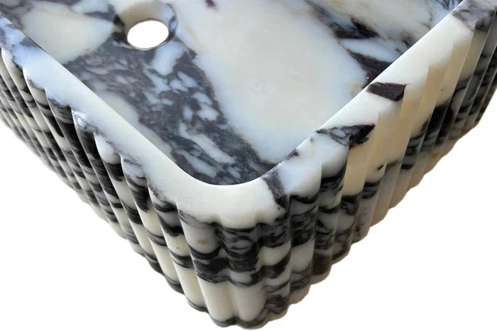 Calacatta Viola Marble Wall-Mount Rectangular Fluted Bathroom Sink by GobekDesign