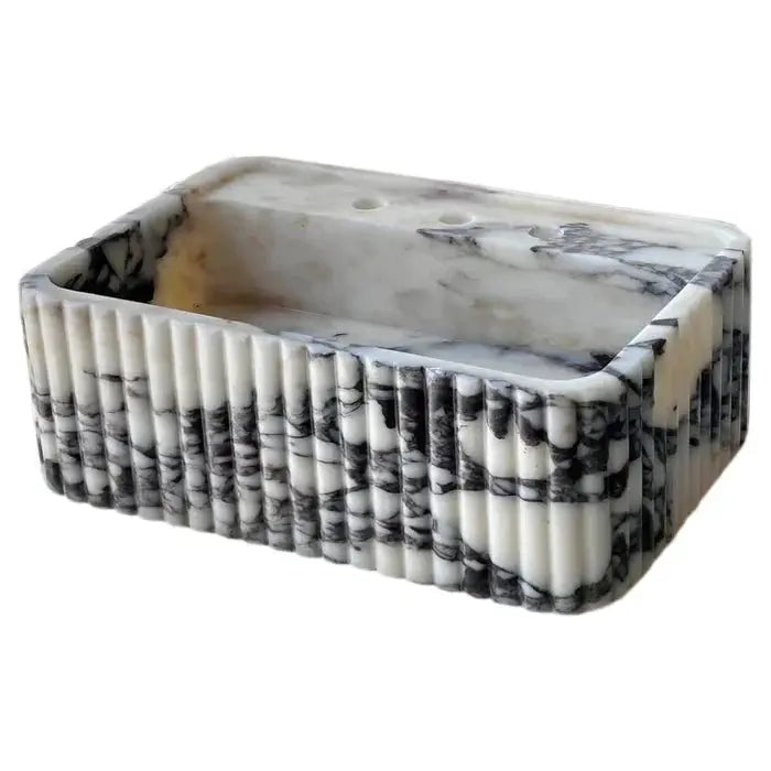 Calacatta Viola Marble Wall-Mount Rectangular Fluted Bathroom Sink - Polished by GobekDesign
