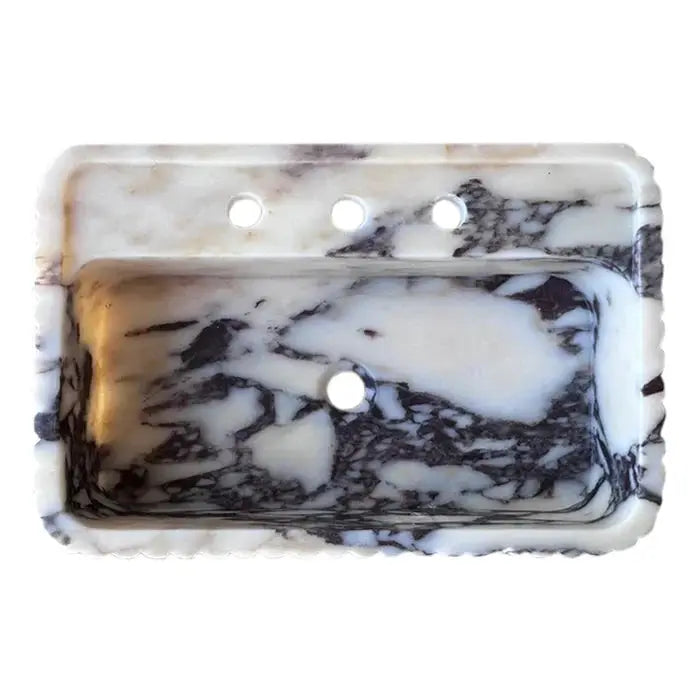 Calacatta Viola Marble Wall-Mount Rectangular Fluted Bathroom Sink - Polished by GobekDesign
