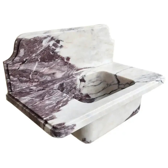 Calacatta Viola Marble Wall-Mount Bathroom Sink - Handcrafted 10 Inch Backsplash 30x16 by GobekDesign