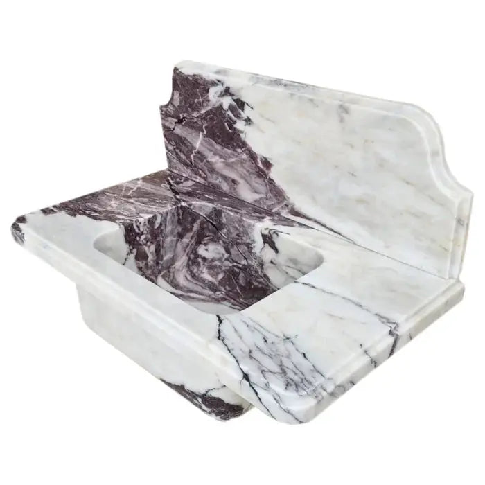 Calacatta Viola Marble Wall-Mount Bathroom Sink - Handcrafted 10 Inch Backsplash 30x16 by GobekDesign