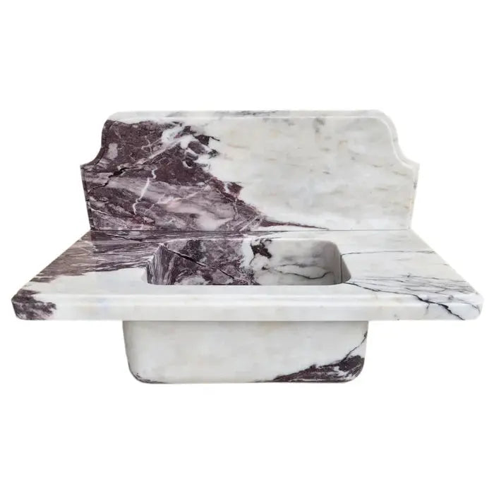 Calacatta Viola Marble Wall-Mount Bathroom Sink - Handcrafted 10 Inch Backsplash 30x16 by GobekDesign