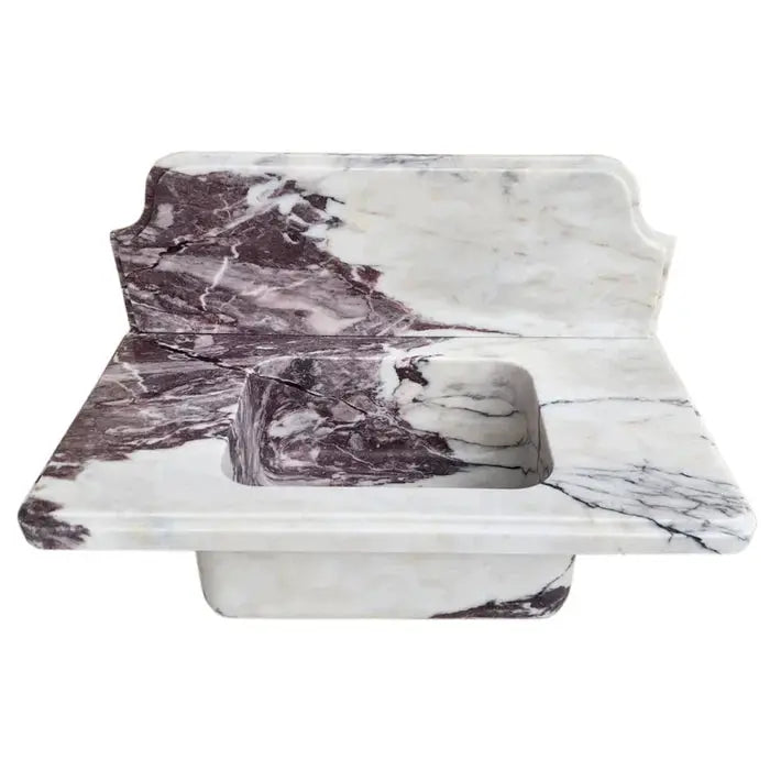 Calacatta Viola Marble Wall-Mount Bathroom Sink - Handcrafted 10 Inch Backsplash 30x16 by GobekDesign