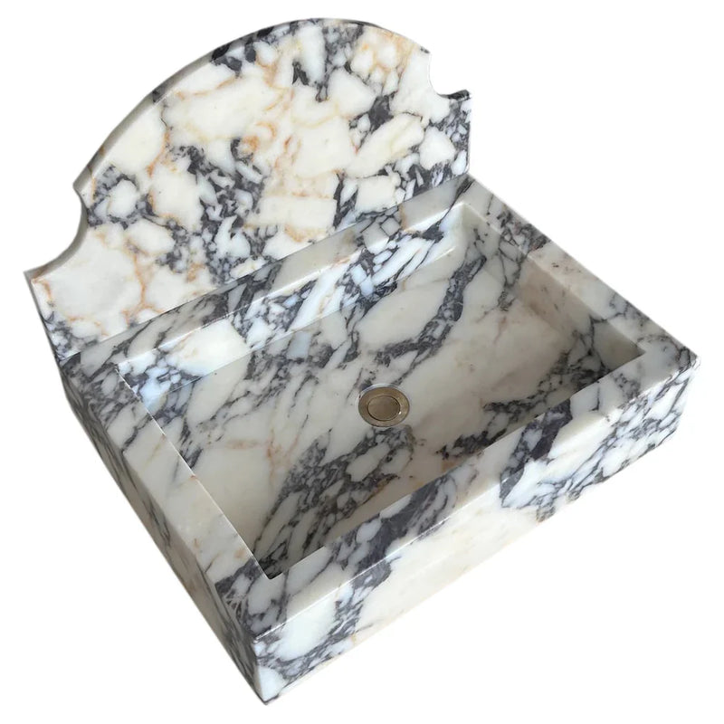 Calacatta Viola Marble Wall-Mount Bathroom Sink with Backsplash (W)18" (L)24" (H)6" by GobekDesign
