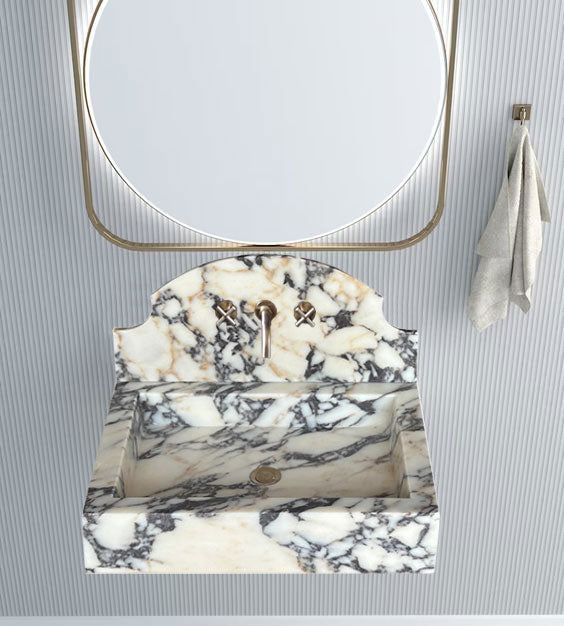 Calacatta Viola Marble Wall-Mount Bathroom Sink with Backsplash (W)18" (L)24" (H)6" by GobekDesign